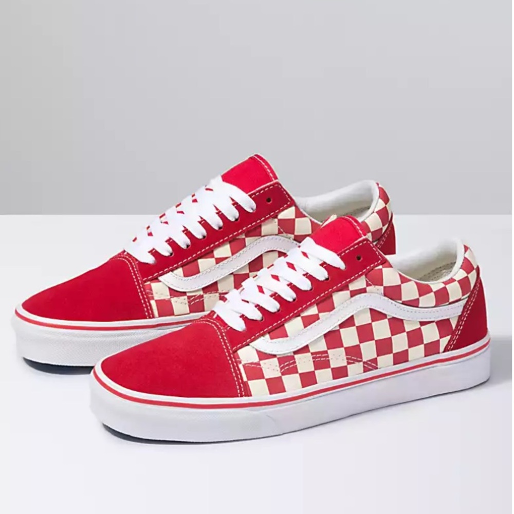 Primary Check Old Skool Shoe Suede Mens Red and white checkered Vans 🛹 Sz. 8
